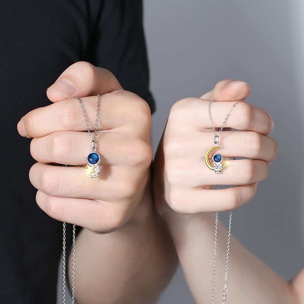 Mother's Day Gift  His and Hers Moon Star Astronaut Pendant Necklace-Engravingift