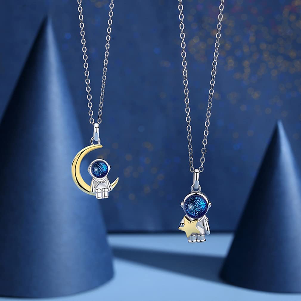 Mother's Day Gift  His and Hers Moon Star Astronaut Pendant Necklace-Engravingift