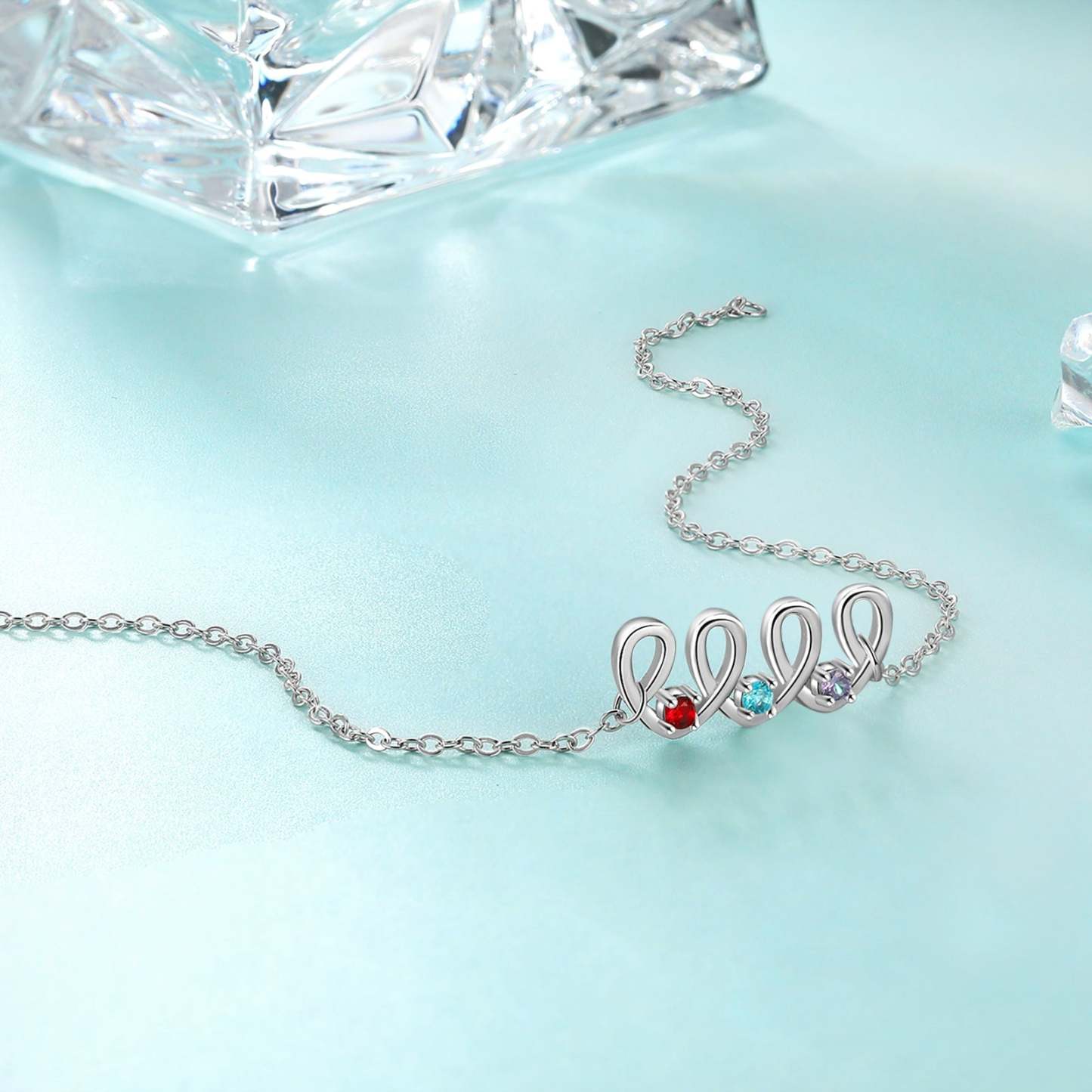 Christmas Gift Personalized Heart Anklet with 3 Birthstones Family Anklet