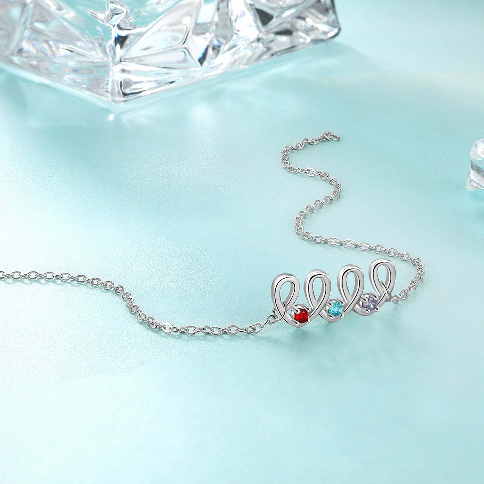 Christmas Gift Personalized Heart Anklet with 3 Birthstones Family Anklet