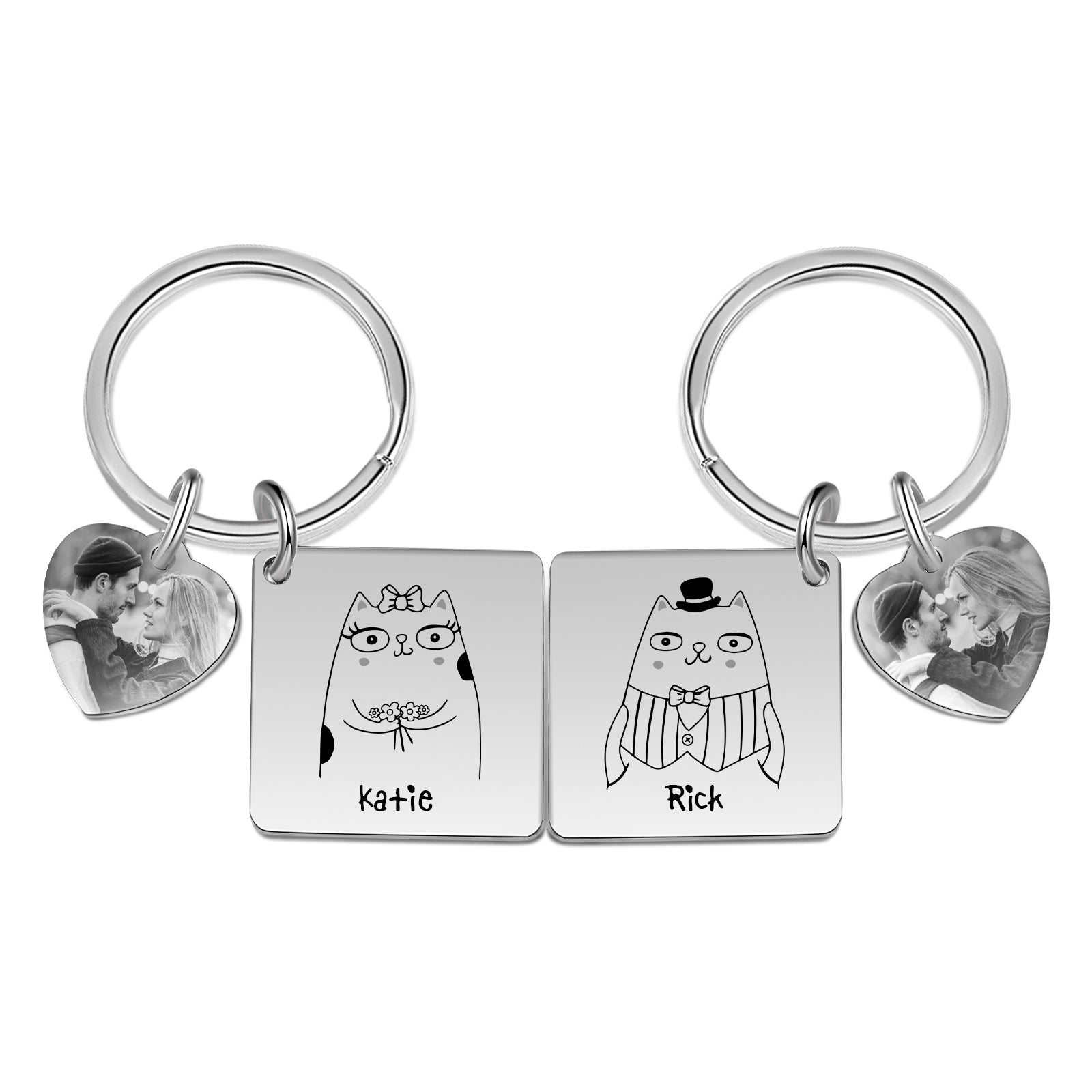 Christmas Gift Photo Couple Keychain Set Personalized Heart Matching Couple Gifts