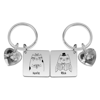 Christmas Gift Photo Couple Keychain Set Personalized Heart Matching Couple Gifts
