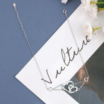 Personalized Heart Anklet with 2 Birthstones Engraved Names Anklet