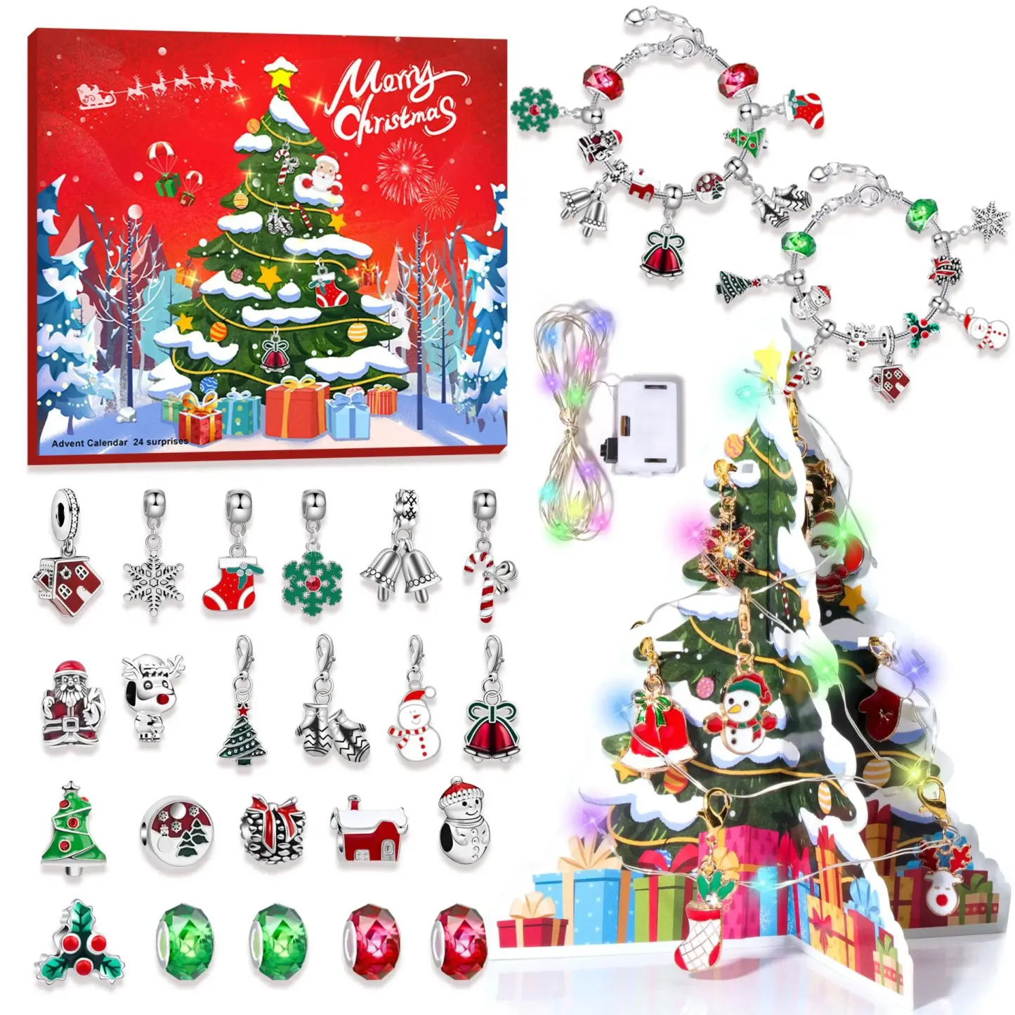 2026 Christmas Advent Calendar Bracelet Gift Box DIY Charm Bracelet Countdown Calendar for Girls Kids Holiday Gift