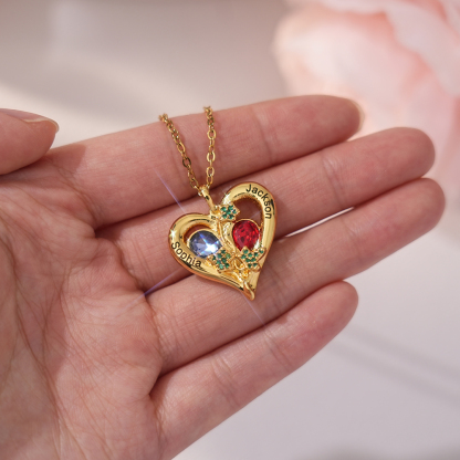 Personalized Love Necklace Custom 2 Birthstones & Names for Women