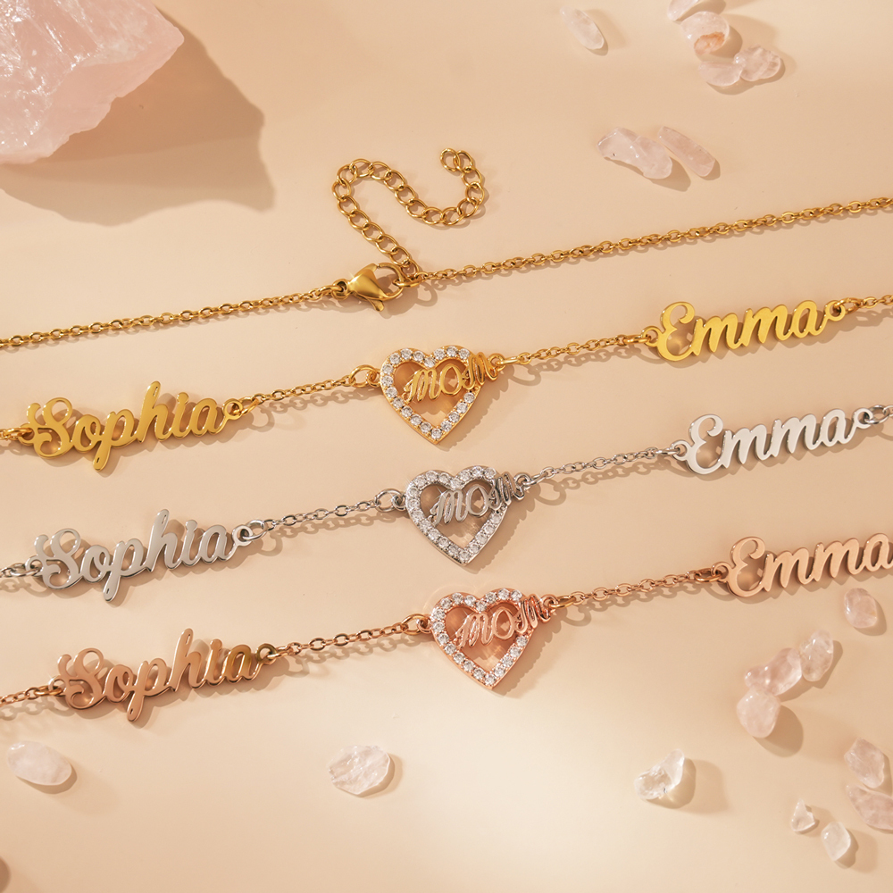 Personalized Mom Necklace with Kids Names, Custom Name Heart Necklace