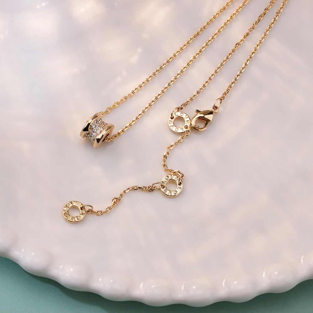 Gold CZ Barrel Pendant Necklace, Dainty Cylinder Necklace