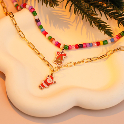 Christmas beads double layer necklace