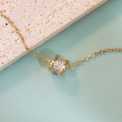 Gold CZ Barrel Pendant Necklace, Dainty Cylinder Necklace