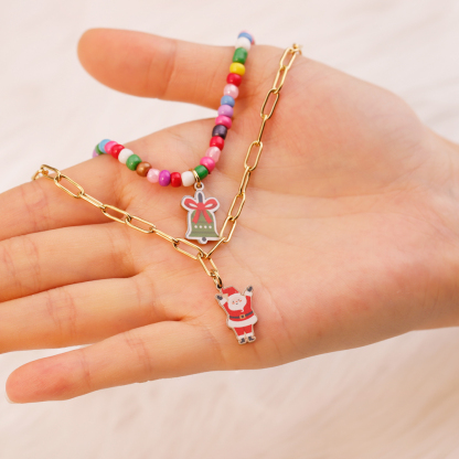 Christmas beads double layer necklace