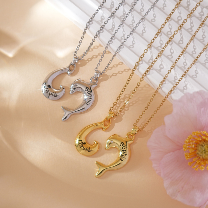 Personalized Dolphin Couple Necklace, Custom 2 Names Jewelry
