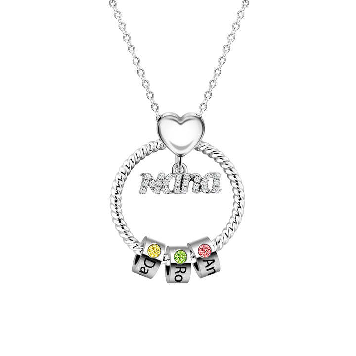 Father's Day Gift Personalized Circle Pendant with Custom Beads Birthstone Pendant Necklace-Engravingift