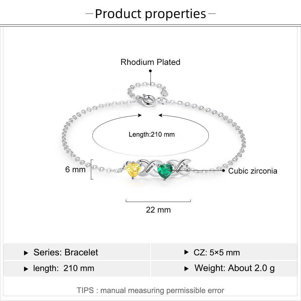 Christmas Gift Personalized Heart birthstone Infinity Family Bracelet
