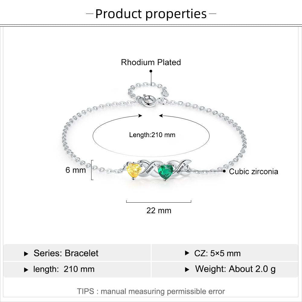 Christmas Gift Personalized Heart birthstone Infinity Family Bracelet