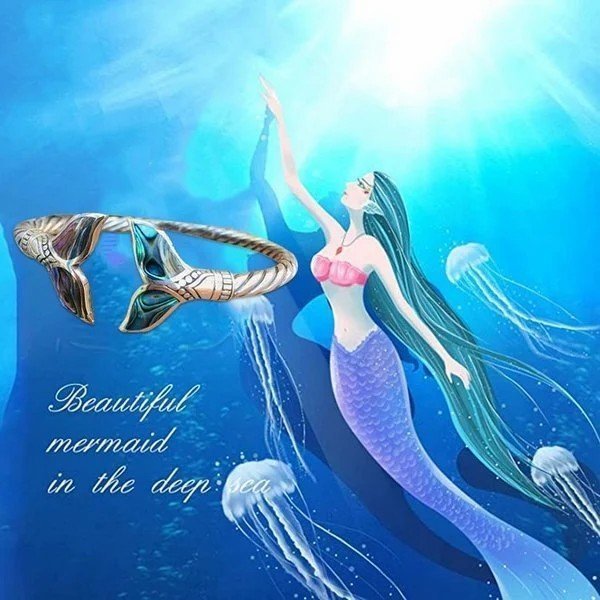 Mother's Day Gift Last Day Promotion 49% OFF Abalone Shell and Silver Mermaid Tail SS Bangle Bracelet-Engravingift