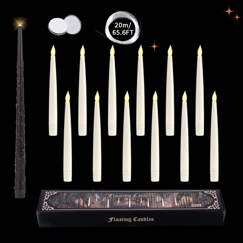 LED Flameless Floating Taper Candles with Flickering Warm White Glow for Halloween
