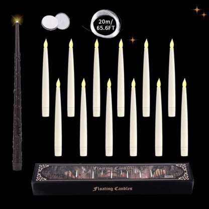 LED Flameless Floating Taper Candles with Flickering Warm White Glow for Halloween