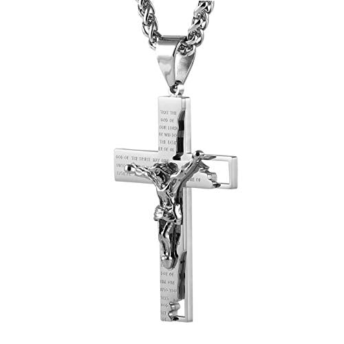 Men's Cross Crucifix Bible Prayer Pendant Necklace