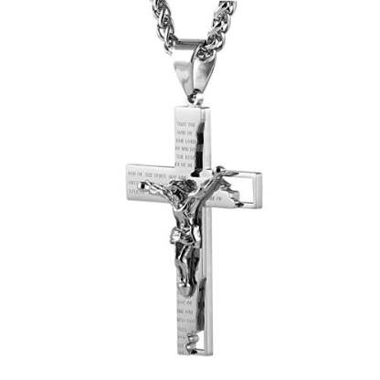 Men's Cross Crucifix Bible Prayer Pendant Necklace
