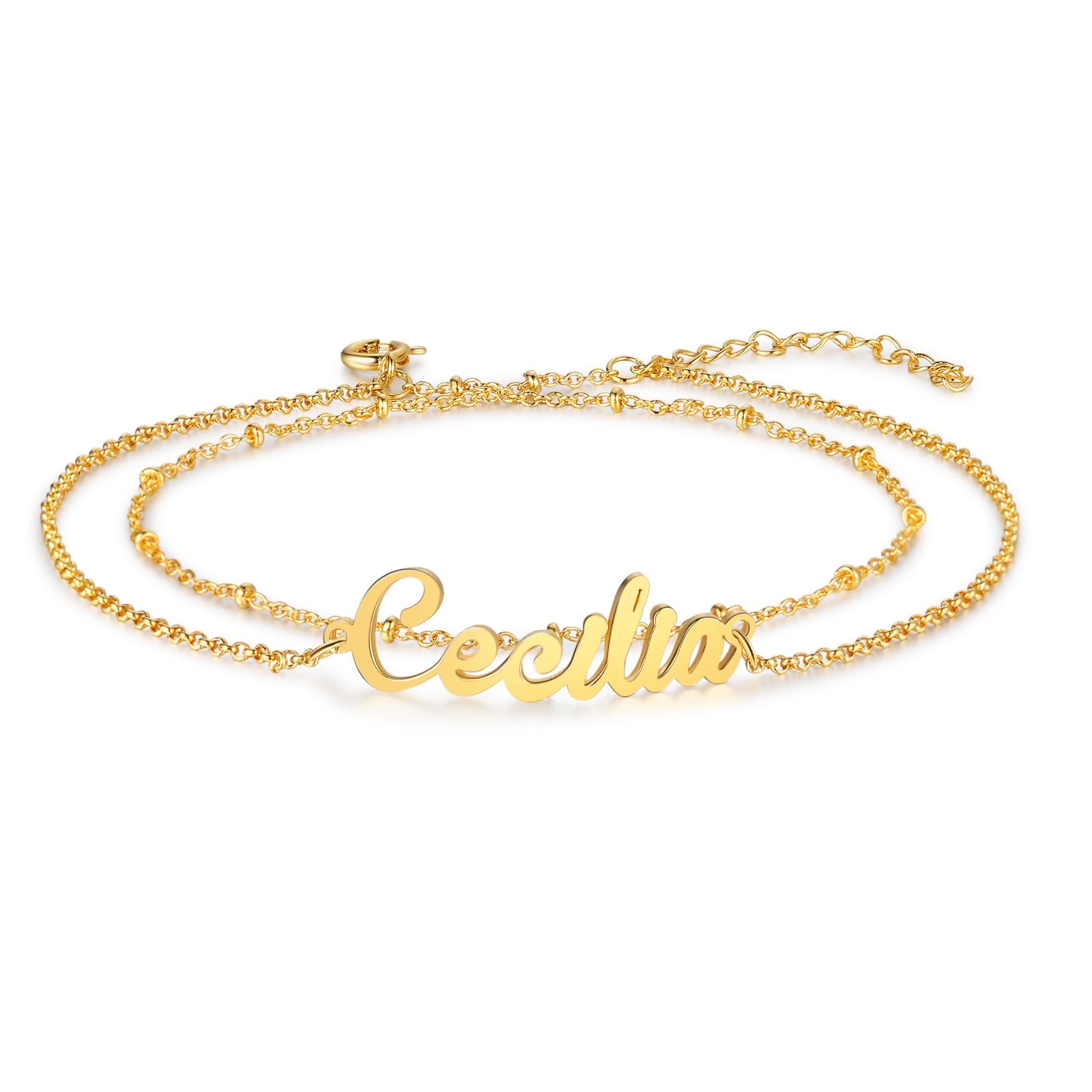 Mother's Day Gift Personalized Name Anklet Custom Double Layers Anklet-Engravingift
