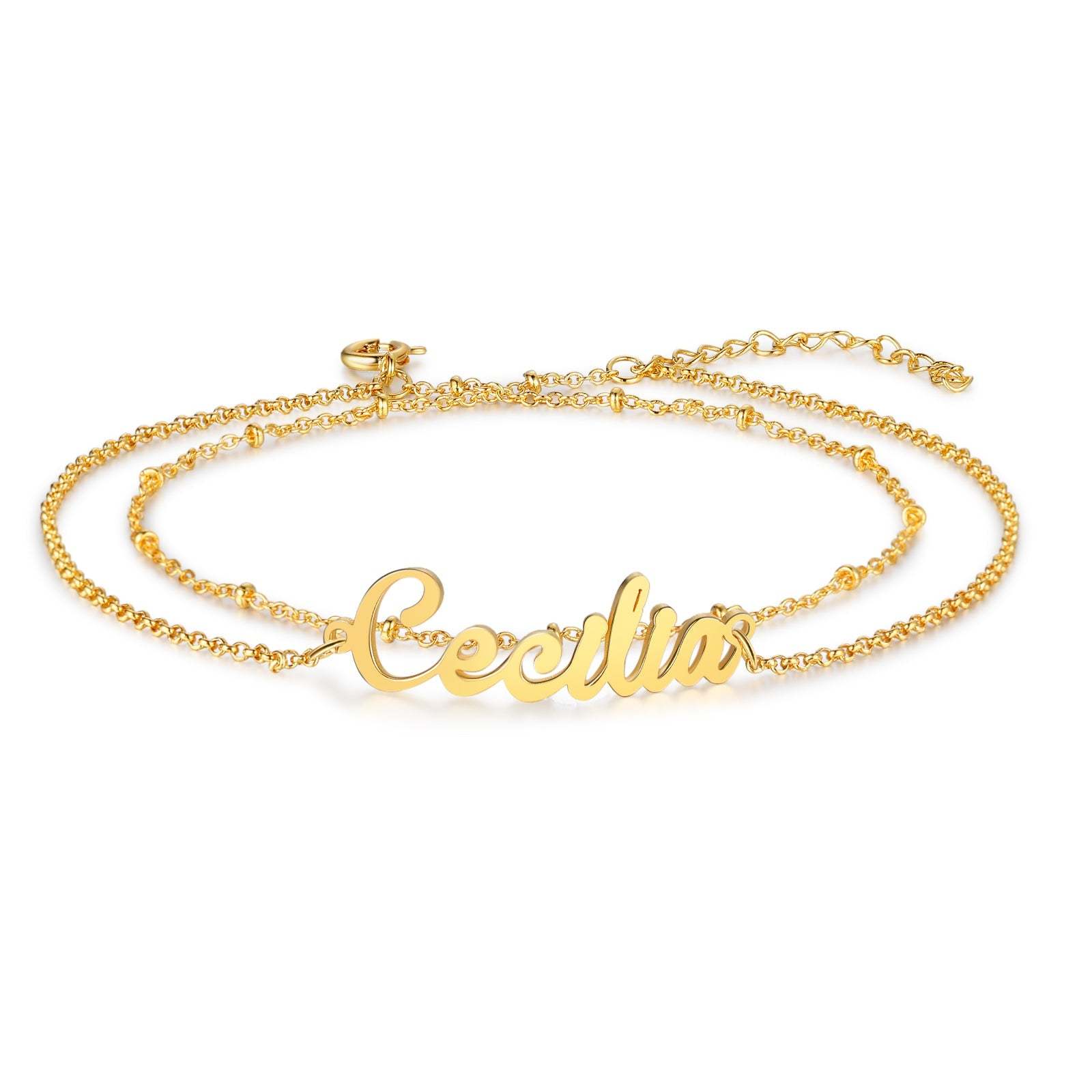 Mother's Day Gift Personalized Name Anklet Custom Double Layers Anklet-Engravingift