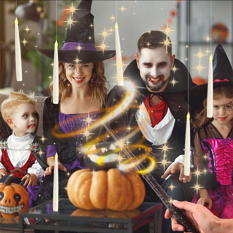 LED Flameless Floating Taper Candles with Flickering Warm White Glow for Halloween