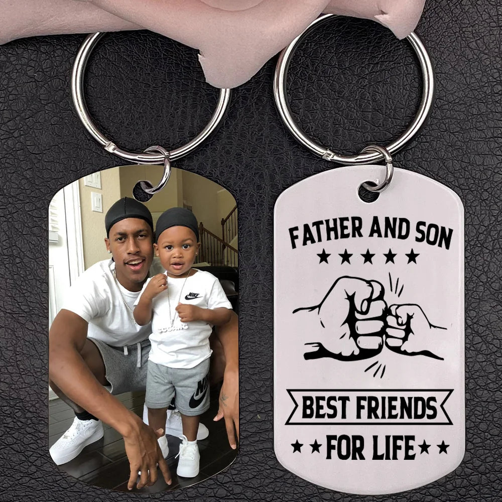 Father's Day Gift Personalized Father and Son Photo Keychain Best Friends In Life Father Keyring-Engravingift