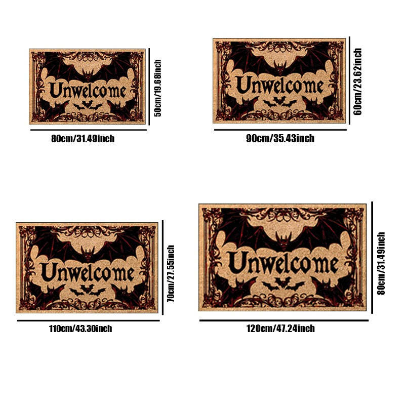 Halloween Bat Welcome Doormat – Non-Slip Heavyweight Plush Rug with Red Gothic Lettering – Indoor/Outdoor Entry Mat for Spooky Home Décor