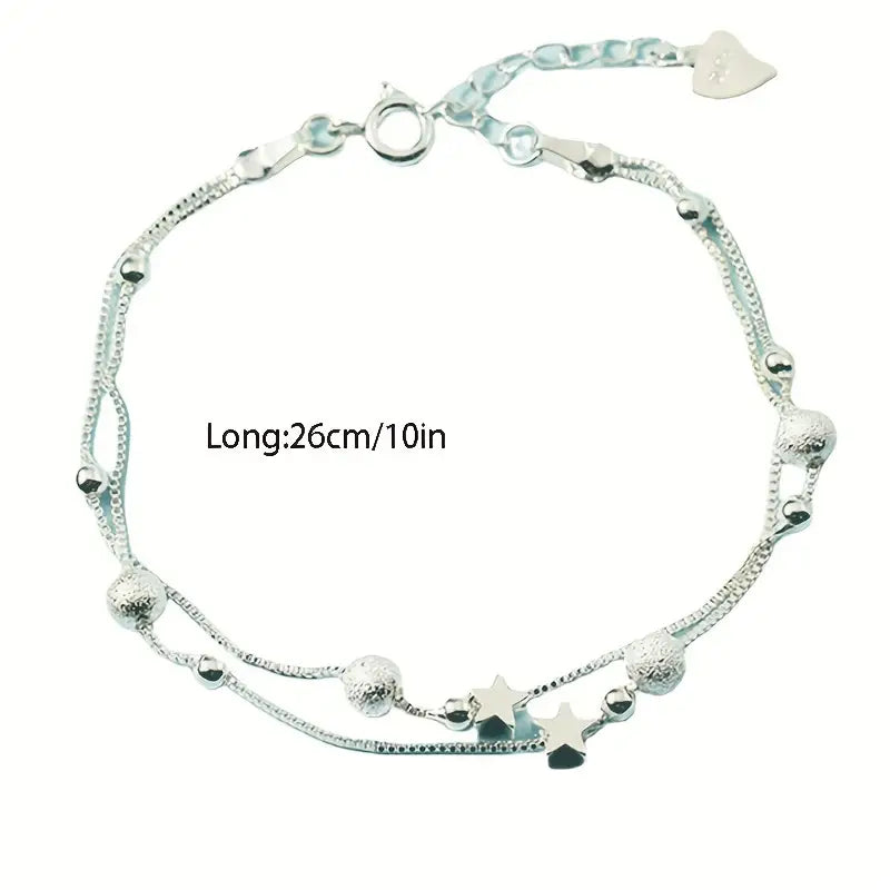 Mother's Day Gift Simple Minimalist Double Layer Chain Anklet With Mini Star Shape Beads Stackable Ankle Bracelet-Engravingift
