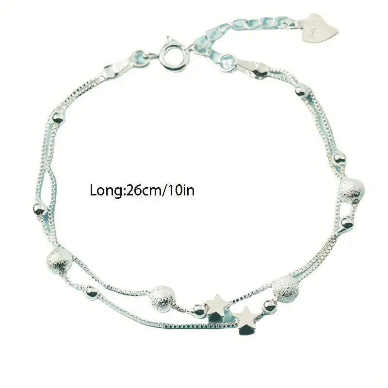 Mother's Day Gift Simple Minimalist Double Layer Chain Anklet With Mini Star Shape Beads Stackable Ankle Bracelet-Engravingift