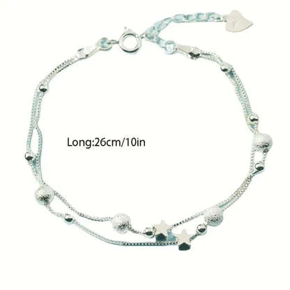 Mother's Day Gift Simple Minimalist Double Layer Chain Anklet With Mini Star Shape Beads Stackable Ankle Bracelet-Engravingift
