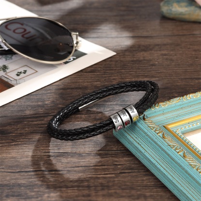 Personalized Mens Leather Bracelet 1-8 Beads with Birthstones