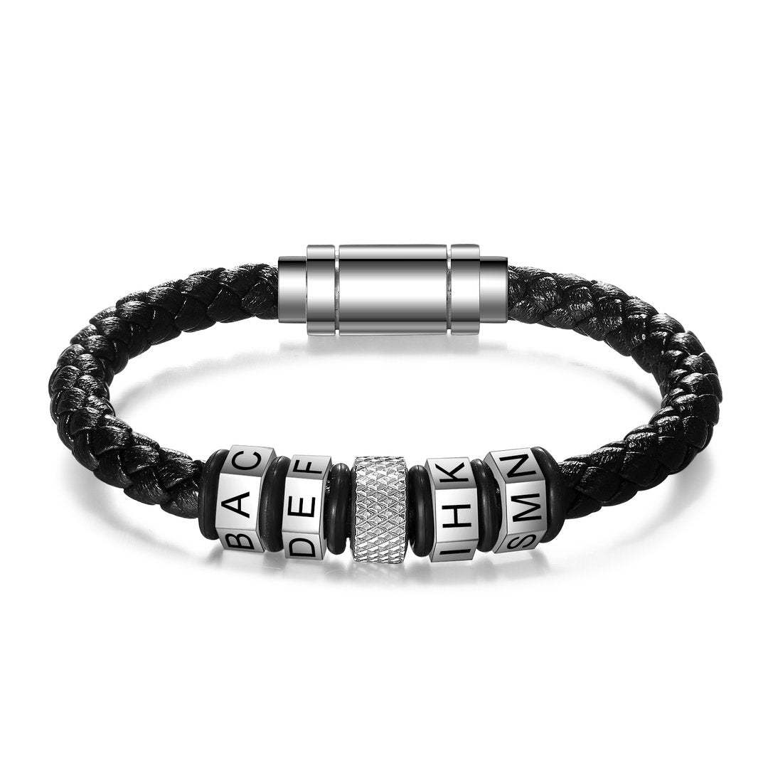 Father's Day Gift Men Leather Bracelet with Beads Engraved