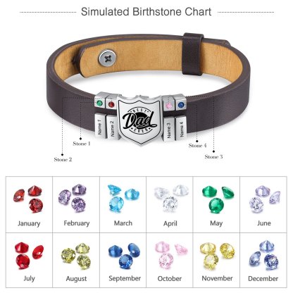 Christmas Gift Men Leather Bracelet Personalized Birthstone and Name Gift