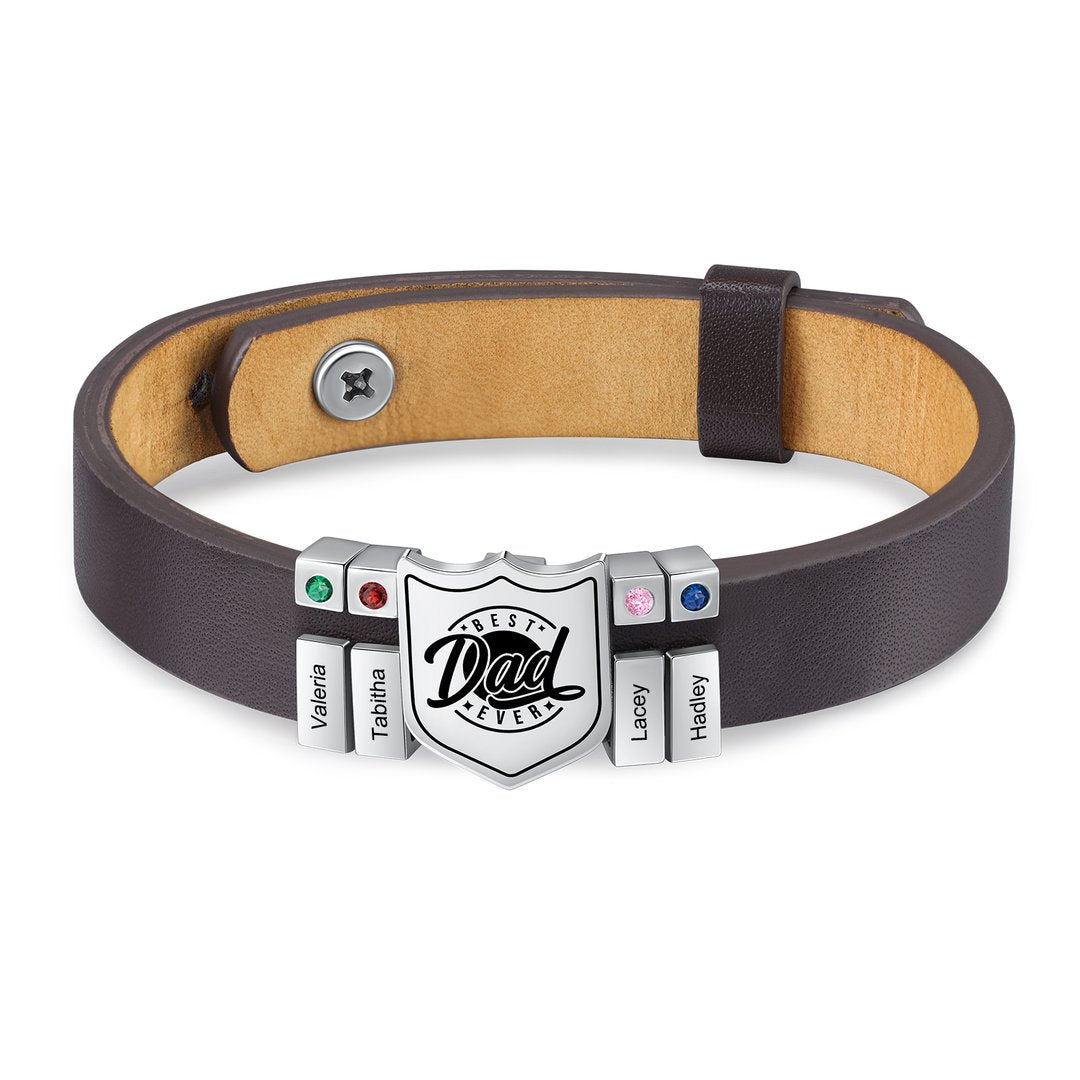 Christmas Gift Men Leather Bracelet Personalized Birthstone and Name Gift
