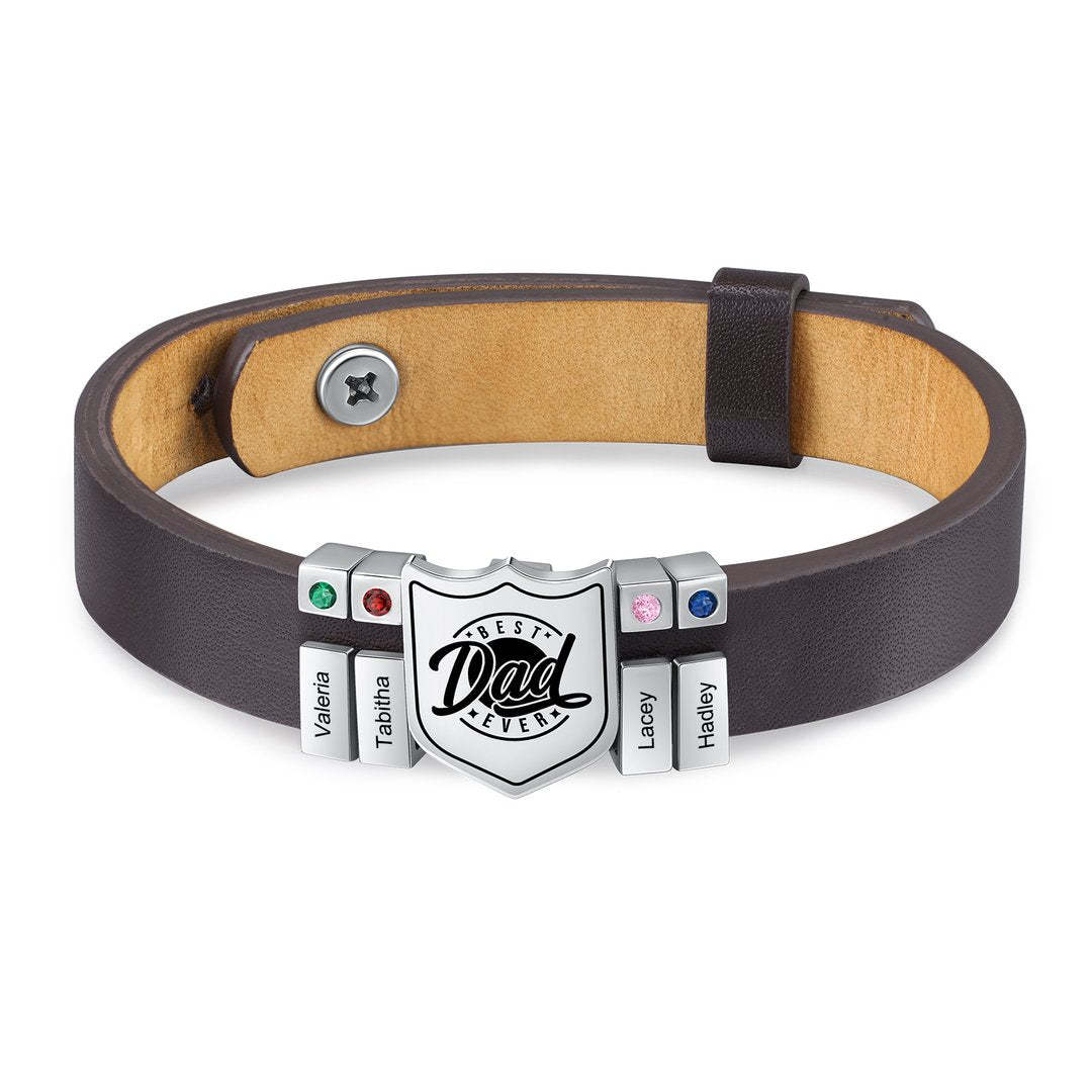 Christmas Gift Men Leather Bracelet Personalized Birthstone and Name Gift