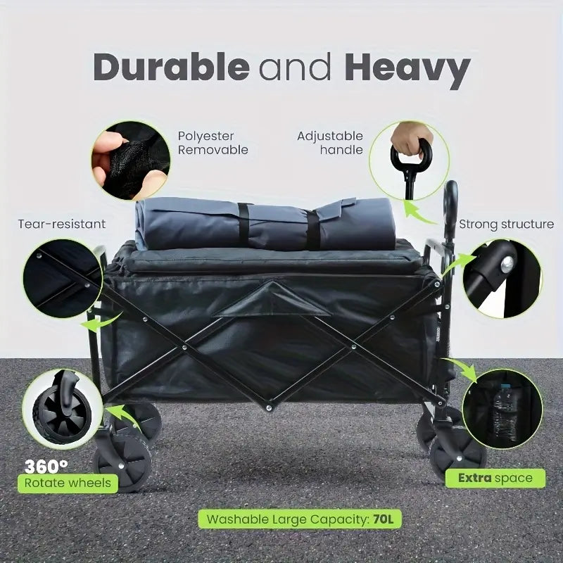 Heavy Duty All Terrain Folding Cart 220LBS/ 450LBS/ 680LBS | Large Capacity Camper Utility Cart for Yard Shopping, Sports, Outdoor, Gardening Equipment - Black Multifunctional