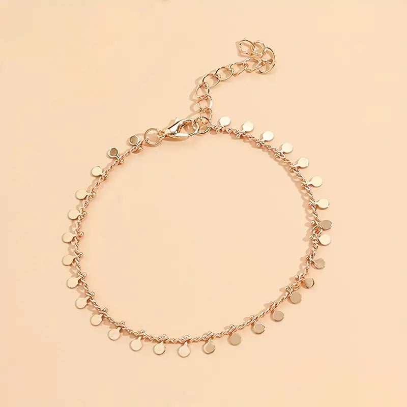 Mother's Day 5 Pcs Stackable Chain Anklet Set With Key Shape Tassel Pendant Inlaid Shiny Rhinestones-Engravingift