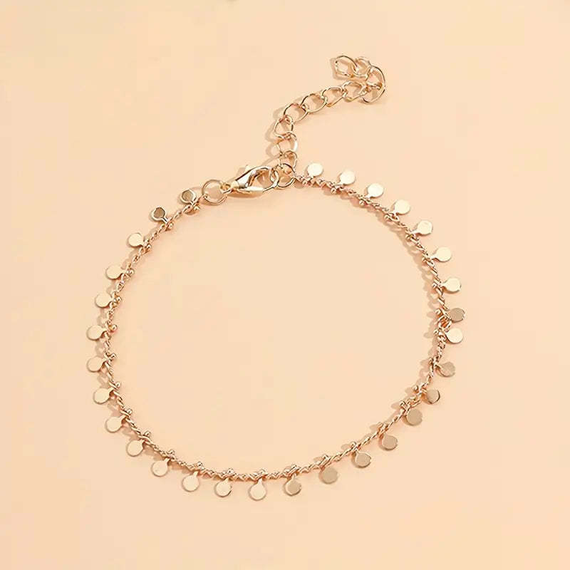 Mother's Day 5 Pcs Stackable Chain Anklet Set With Key Shape Tassel Pendant Inlaid Shiny Rhinestones-Engravingift