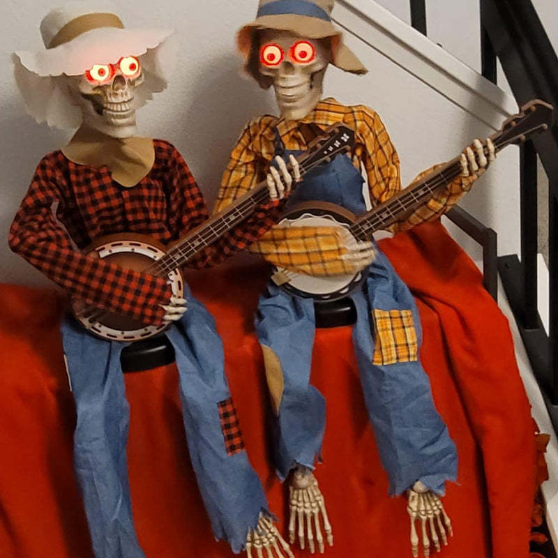 Animated Halloween Skeletons with Sound-Activated Dueling Banjo Music