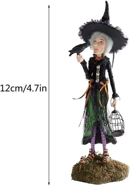 Handmade Halloween Witch Figurine with Pumpkin Skirt and Broom Decor