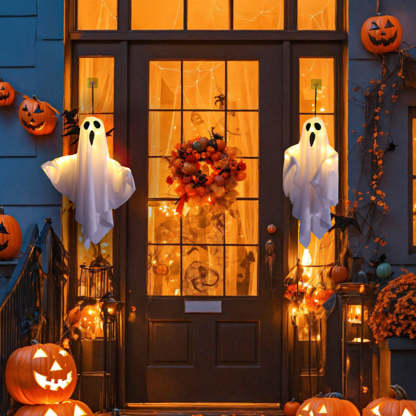 Glowing Halloween Ghost Chandelier with Weatherproof LED Lights