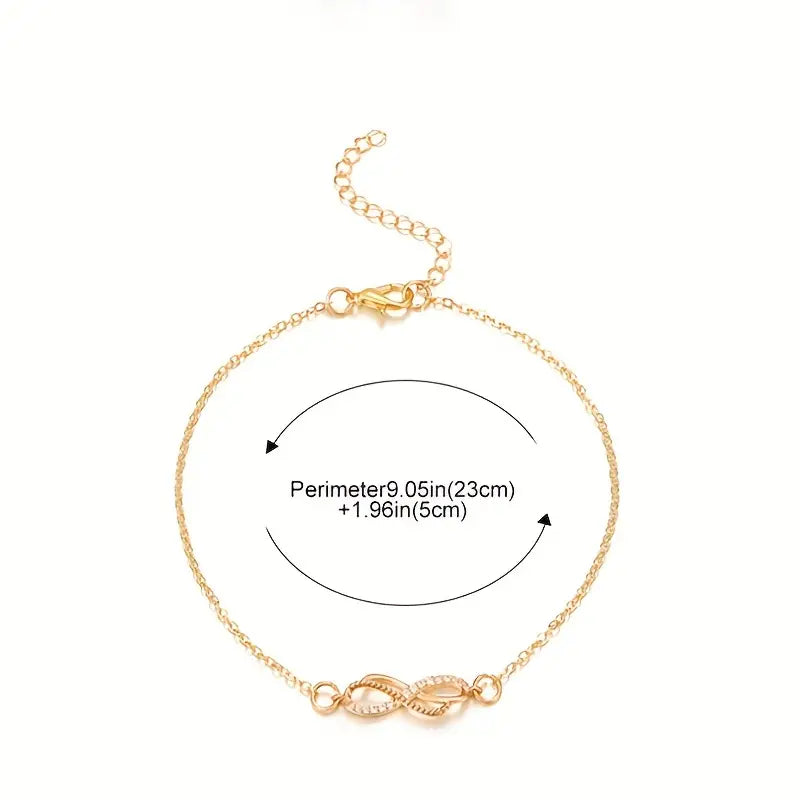 Mother's Day Infinity 8 Character Thin Chain Anklet Adjustable Summer Beach Foot Jewelry Decor Simple Style Ankle Bracelet-Engravingift