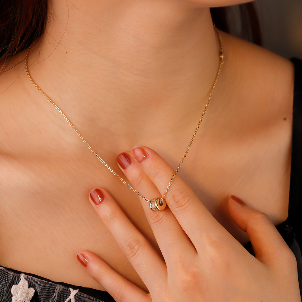 Gold CZ Barrel Pendant Necklace, Dainty Cylinder Necklace