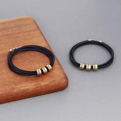 Christmas Gift Leather Bracelet With Rolling Custom Beads