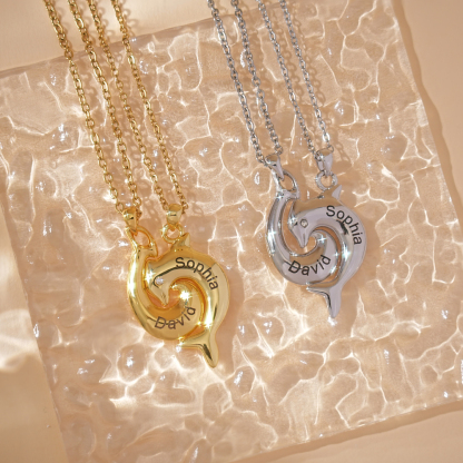 Personalized Dolphin Couple Necklace, Custom 2 Names Jewelry