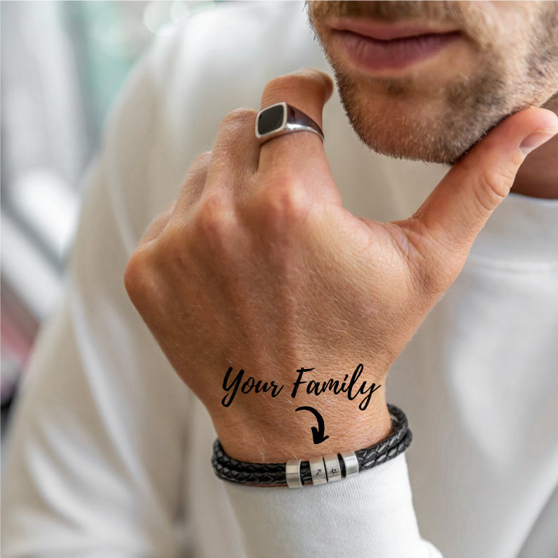 Christmas Gift Men Braided Leather Bracelet with Small Custom Beads