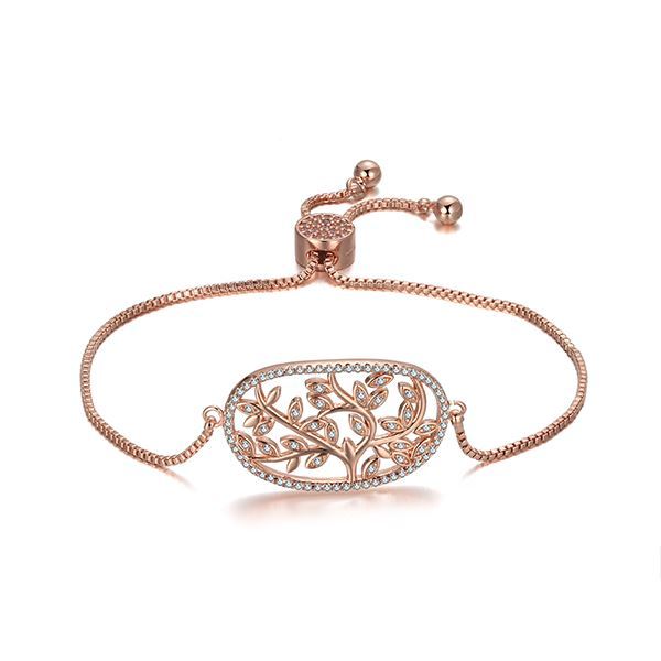 Mother's Day Gift Tree of Life Rose Gold Oval Slider Bracelet-Engravingift