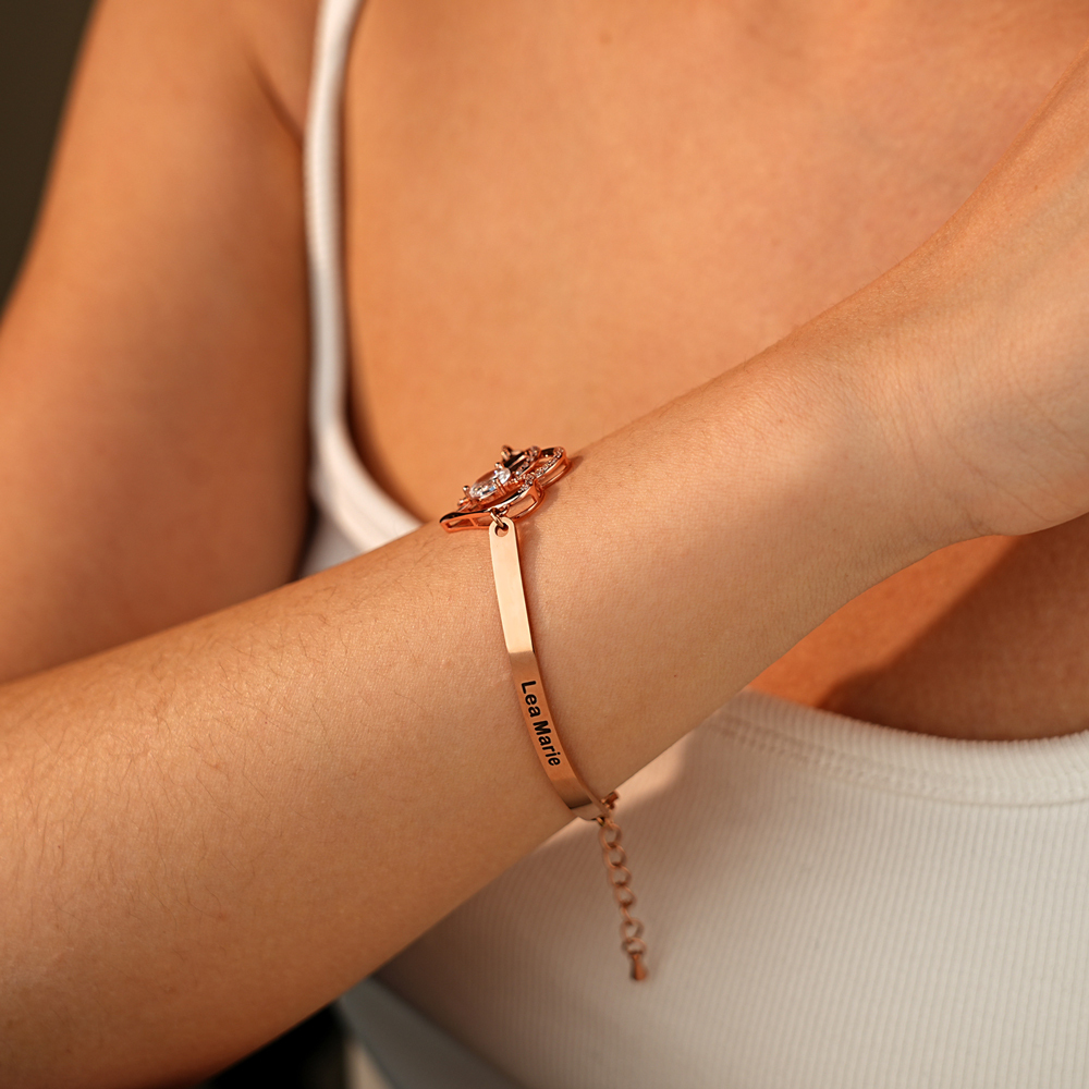 Double Heart Zircon Silver Adjustable Bracelet