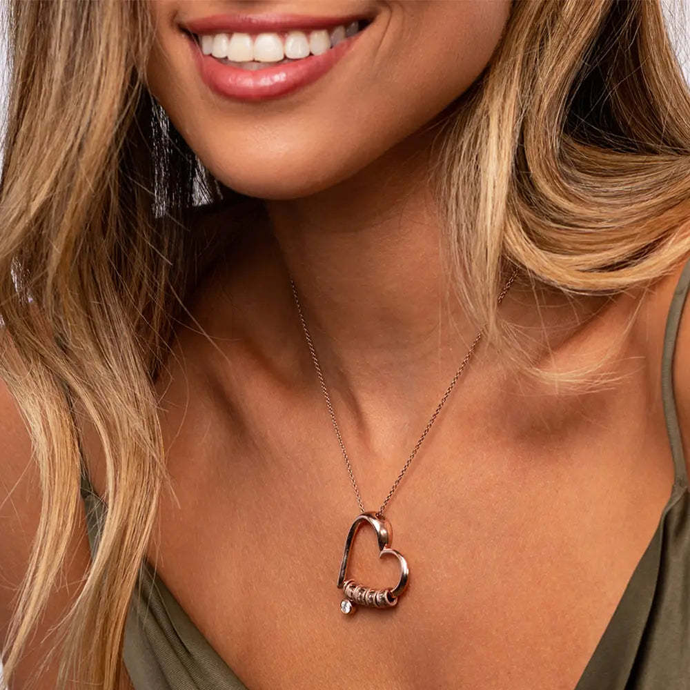 Mother Gift Charming Heart Necklace with Engraved Beads